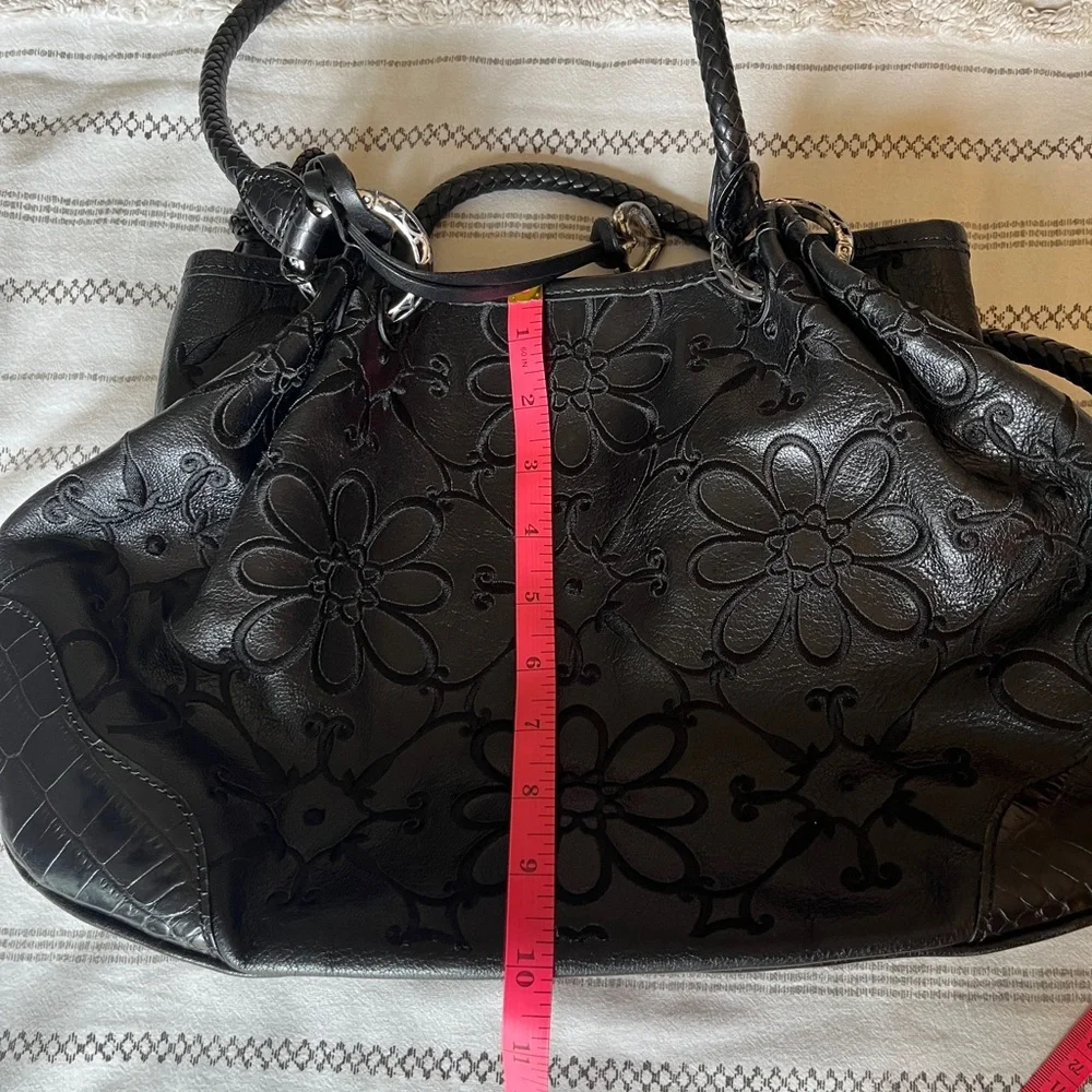 Brighton Black Embossed Floral Leather Shoulder Bag with Tassel - Picture 8 of 10